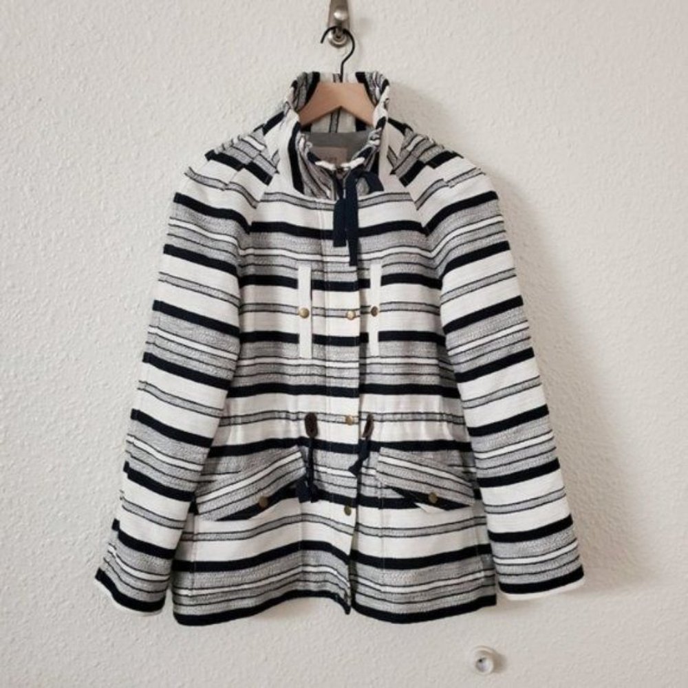 LOFT Breton Stripe Anorak Coat Navy & White Nautical Women's Size Medium - Picture 2 of 9